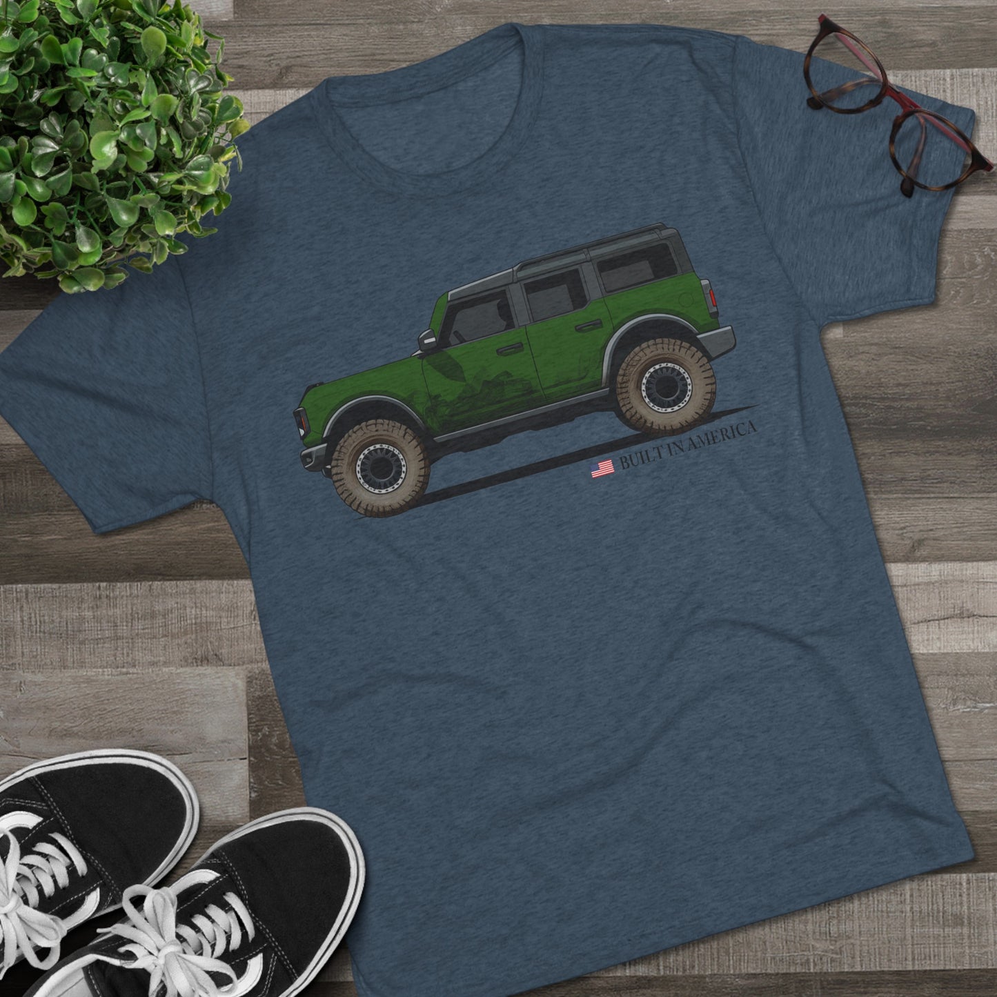 Ford Bronco Built in America - Green Bronco - Unisex Tri-Blend Crew Tee