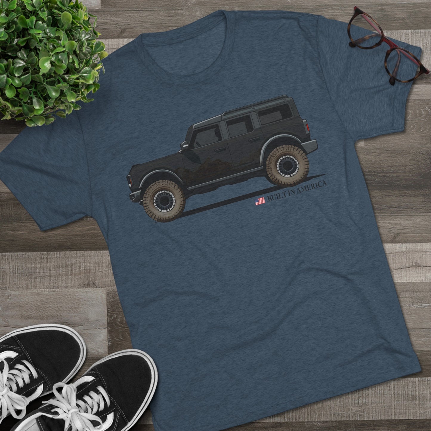 Ford Bronco Built in America - Shadow Black Bronco - Unisex Tri-Blend Crew Tee