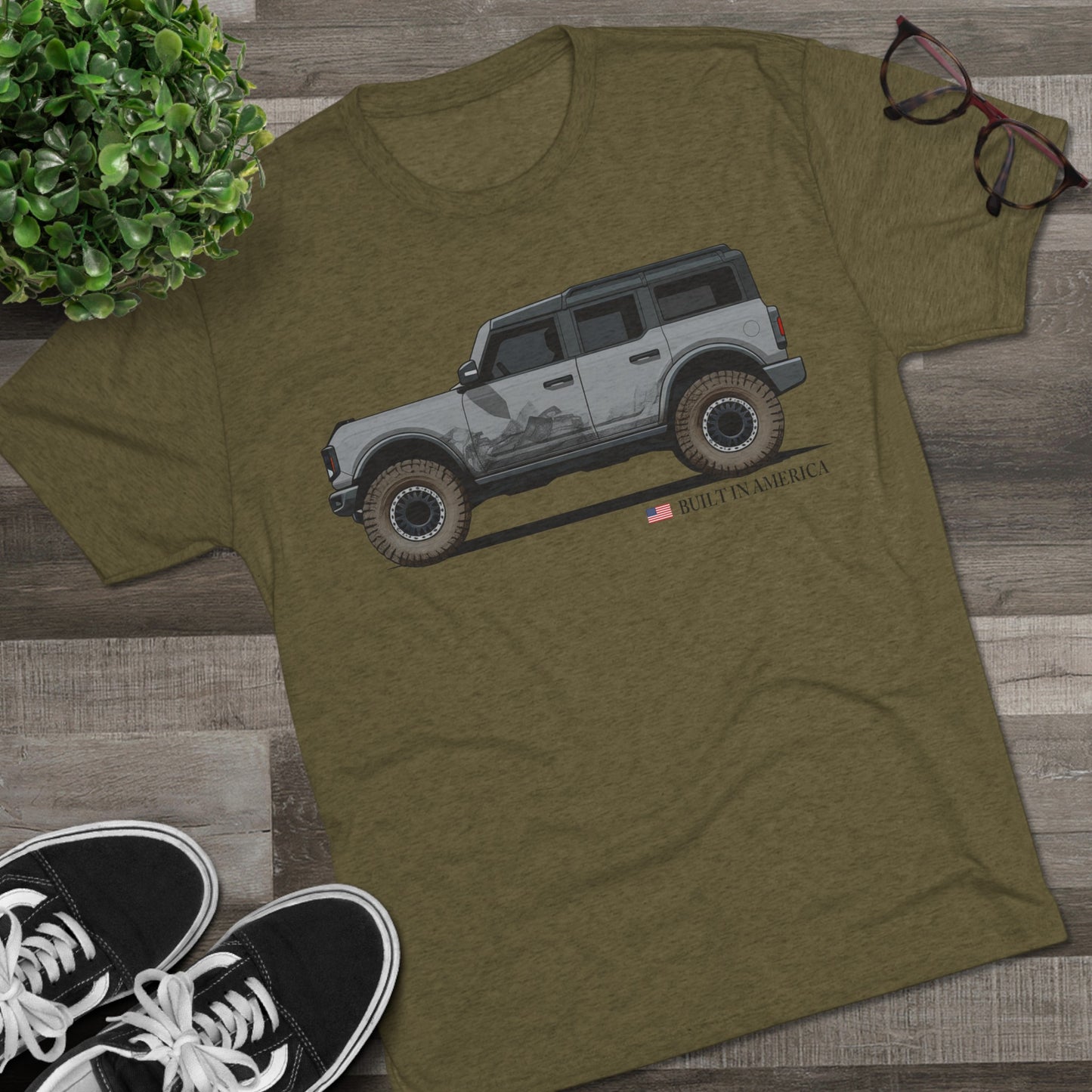 Ford Bronco Built in America - Cactus Gray Bronco - Unisex Tri-Blend Crew Tee