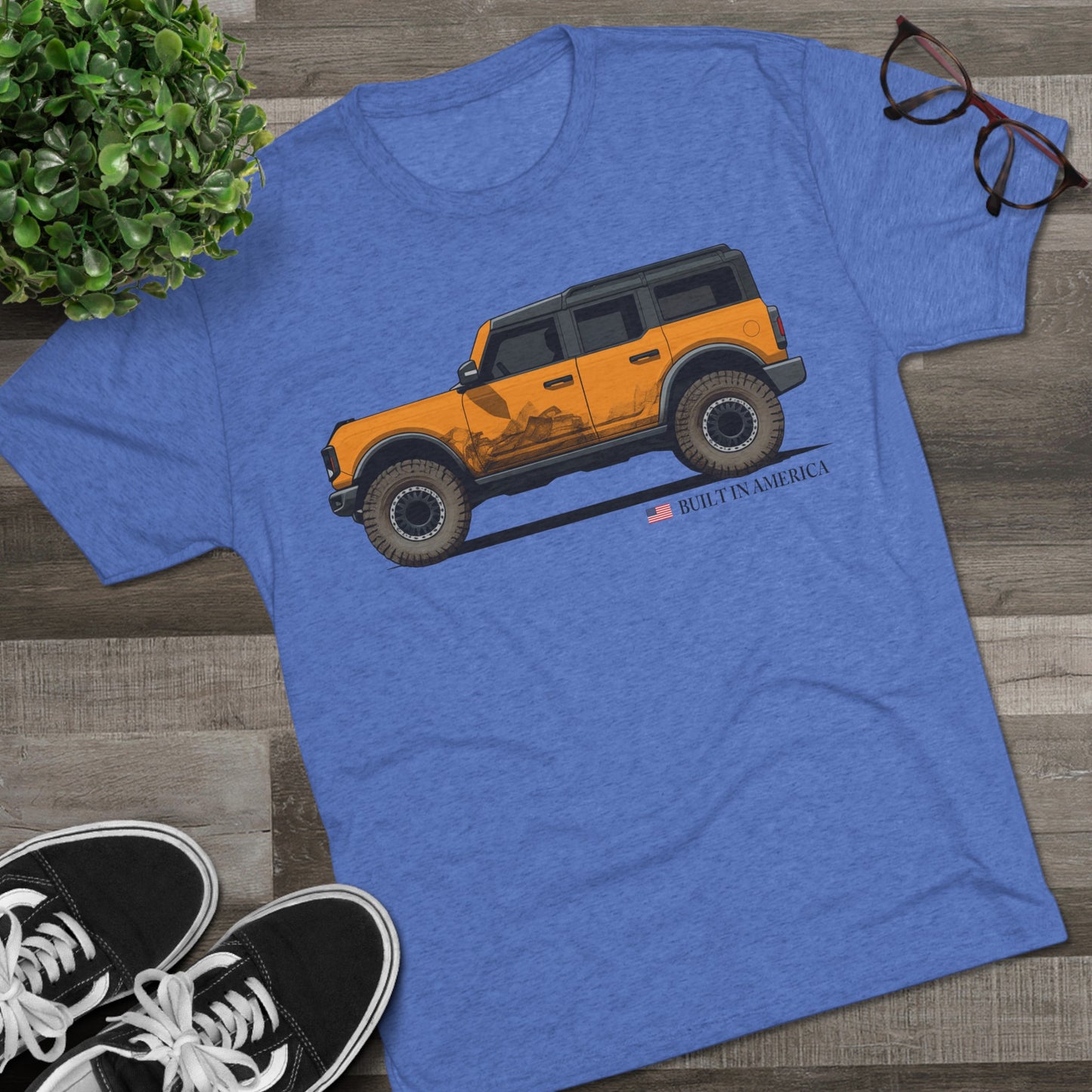 Ford Bronco Built in America - Cyber Orange Bronco - Unisex Tri-Blend Crew Tee