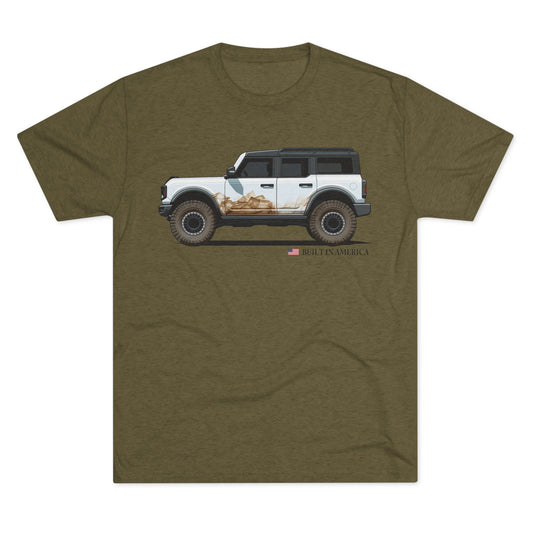 Ford Bronco Built in America - Oxford White Bronco - Unisex Tri-Blend Crew Tee