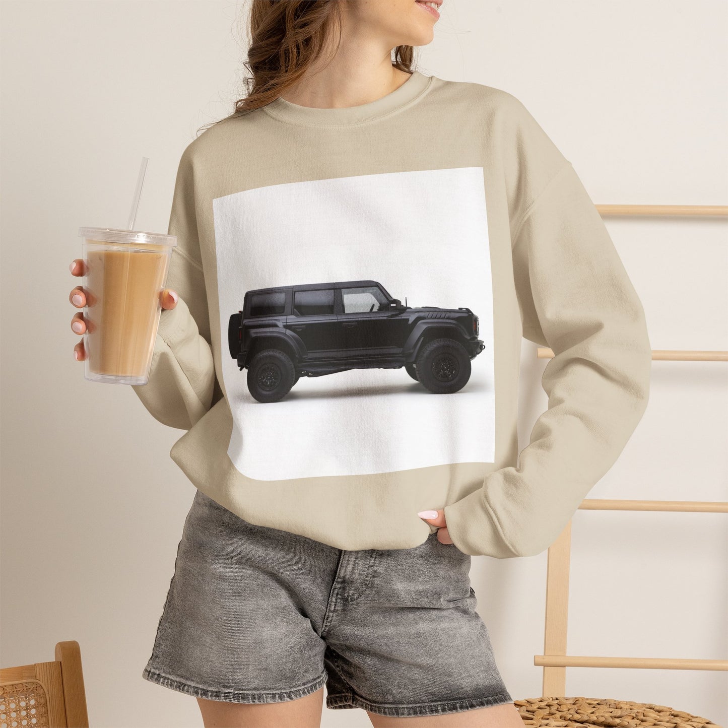 Black Raptor Bronco 4x4 SUV Illustration Sweatshirt | Off-Road Car Crewneck
