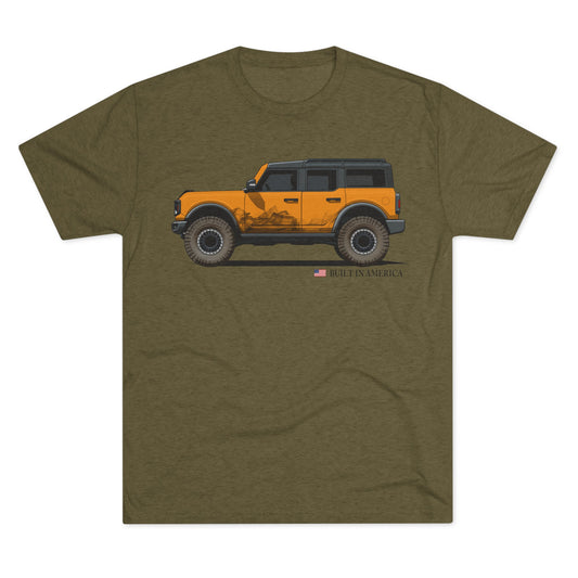 Ford Bronco Built in America - Cyber Orange Bronco - Unisex Tri-Blend Crew Tee