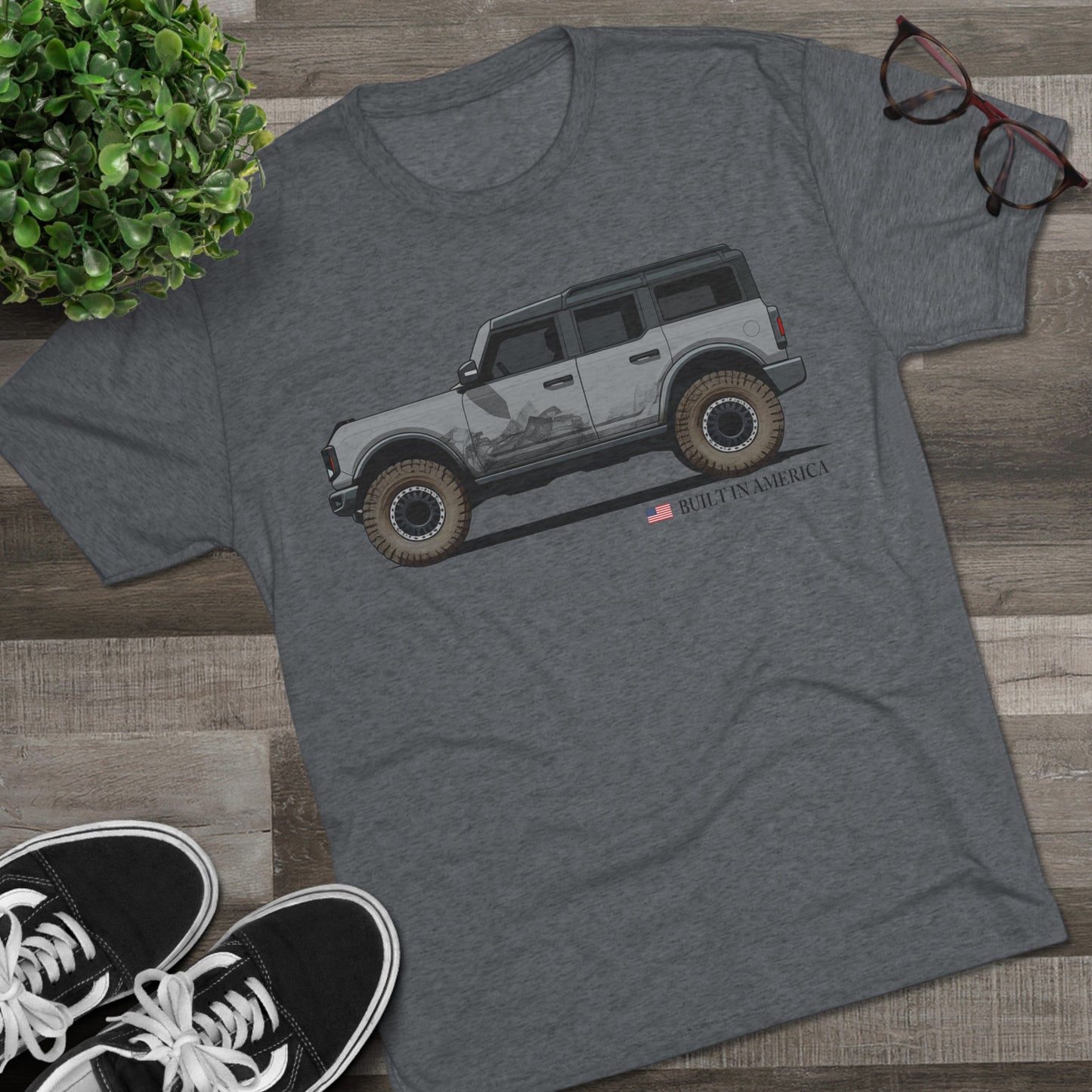 Ford Bronco Built in America - Cactus Gray Bronco - Unisex Tri-Blend Crew Tee