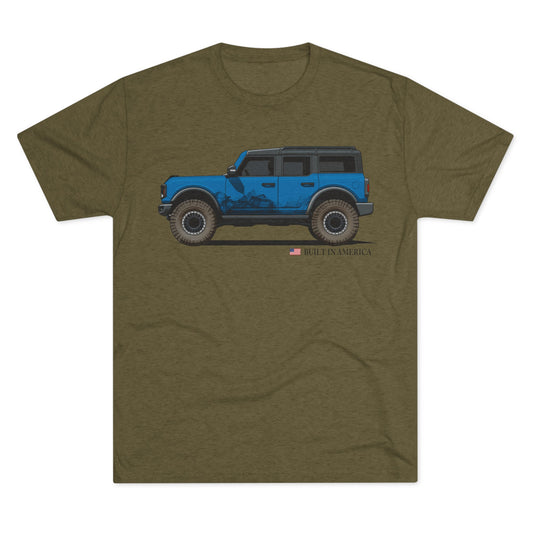 Ford Bronco Built in America - Blue Bronco - Unisex Tri-Blend Crew Tee
