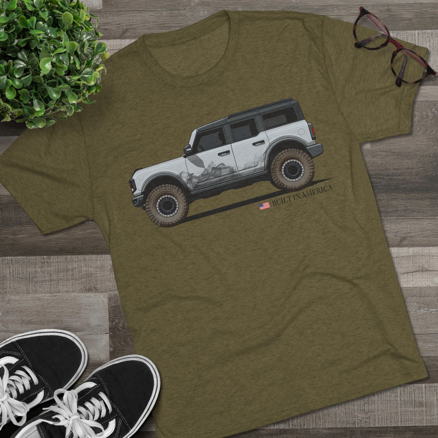 Ford Bronco Built in America - Iconic Silver Bronco - Unisex Tri-Blend Crew Tee