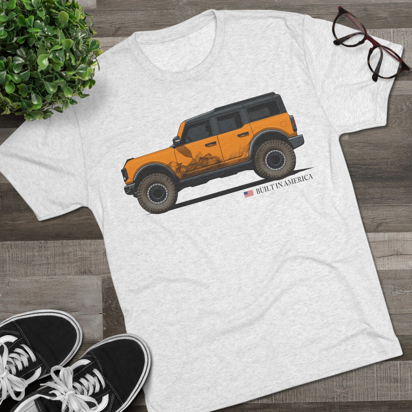 Ford Bronco Built in America - Cyber Orange Bronco - Unisex Tri-Blend Crew Tee