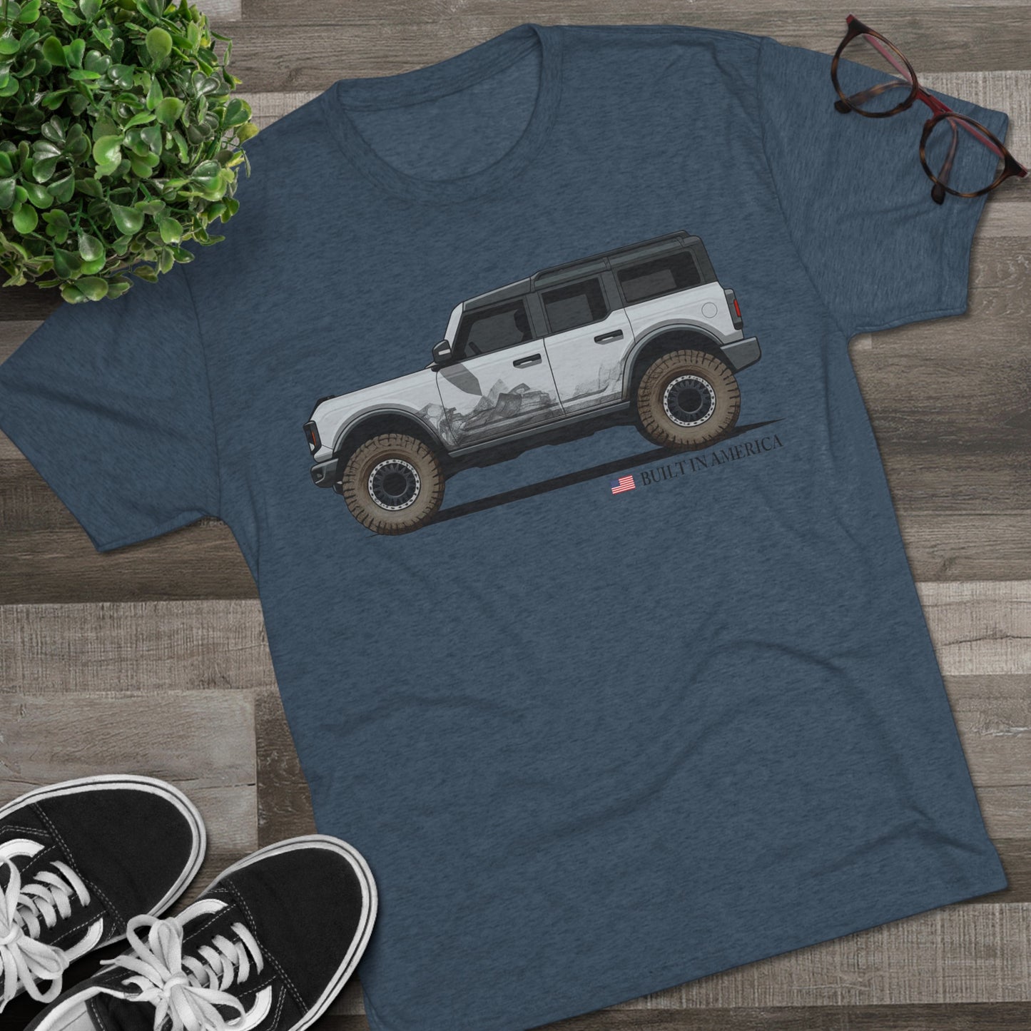 Ford Bronco Built in America - Iconic Silver Bronco - Unisex Tri-Blend Crew Tee