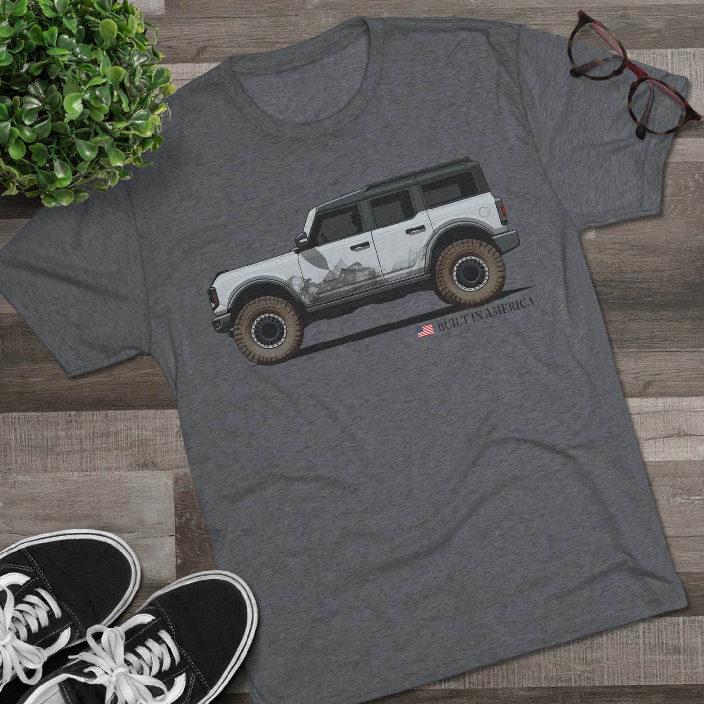 Ford Bronco Built in America - Iconic Silver Bronco - Unisex Tri-Blend Crew Tee