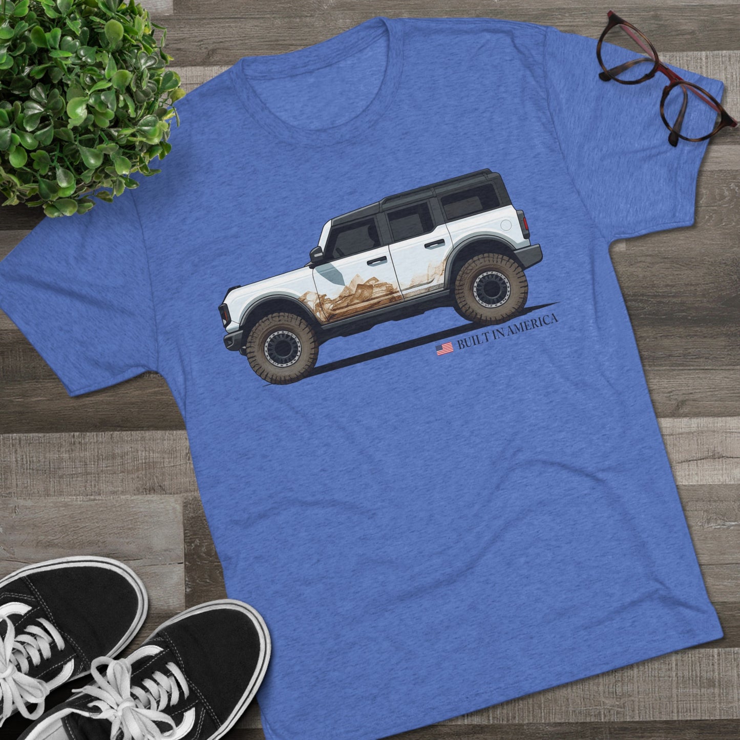 Ford Bronco Built in America - Oxford White Bronco - Unisex Tri-Blend Crew Tee