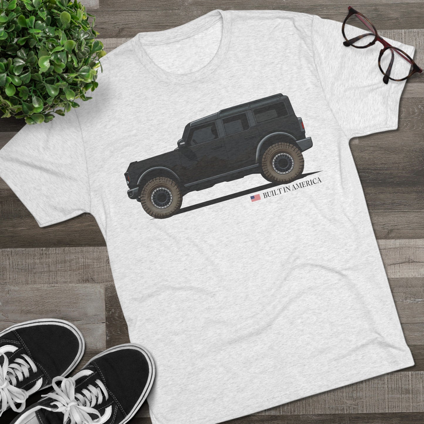 Ford Bronco Built in America - Shadow Black Bronco - Unisex Tri-Blend Crew Tee