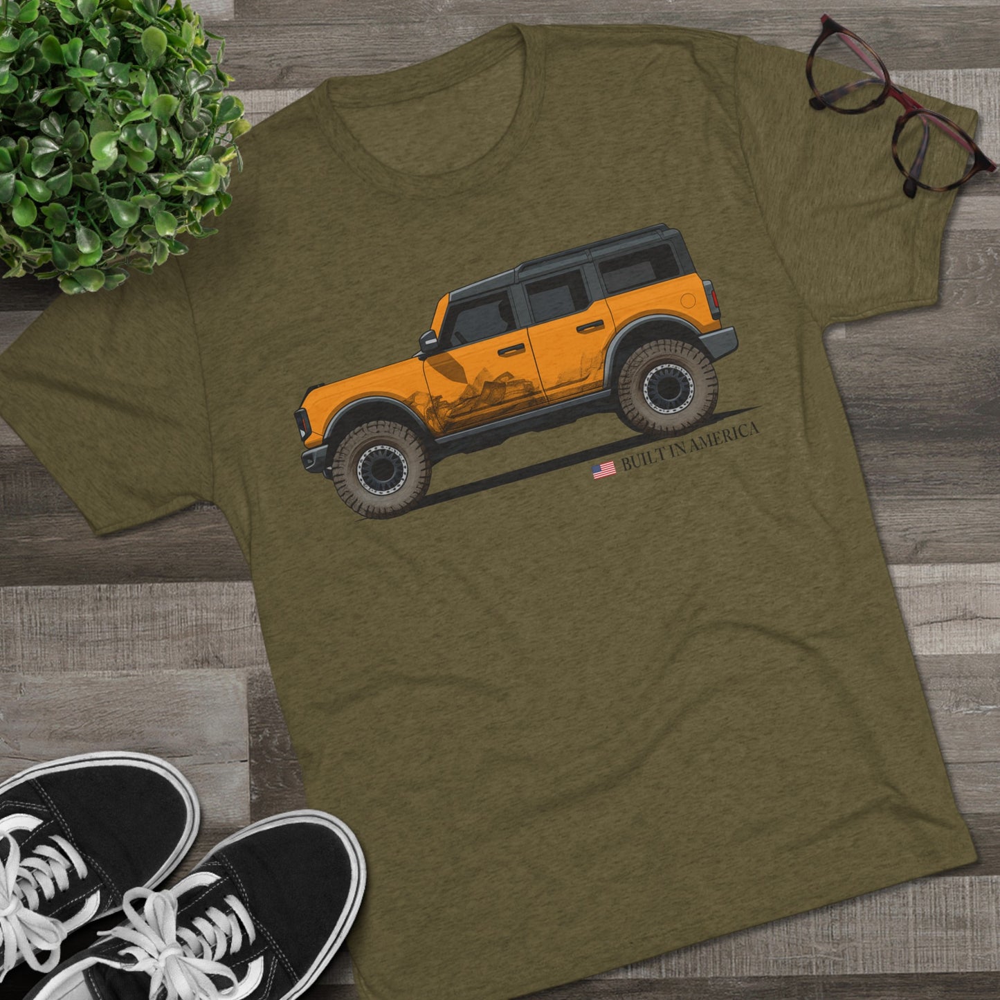 Ford Bronco Built in America - Cyber Orange Bronco - Unisex Tri-Blend Crew Tee
