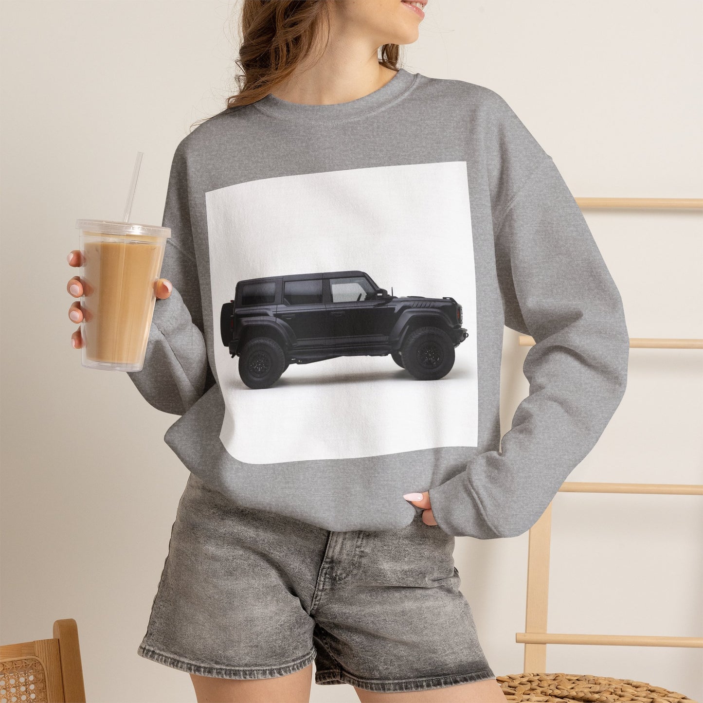 Black Raptor Bronco 4x4 SUV Illustration Sweatshirt | Off-Road Car Crewneck