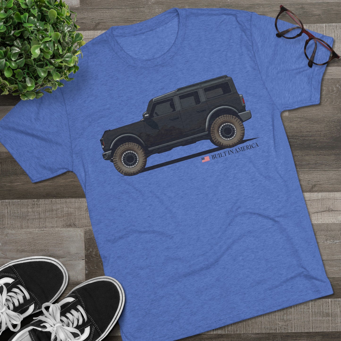 Ford Bronco Built in America - Shadow Black Bronco - Unisex Tri-Blend Crew Tee