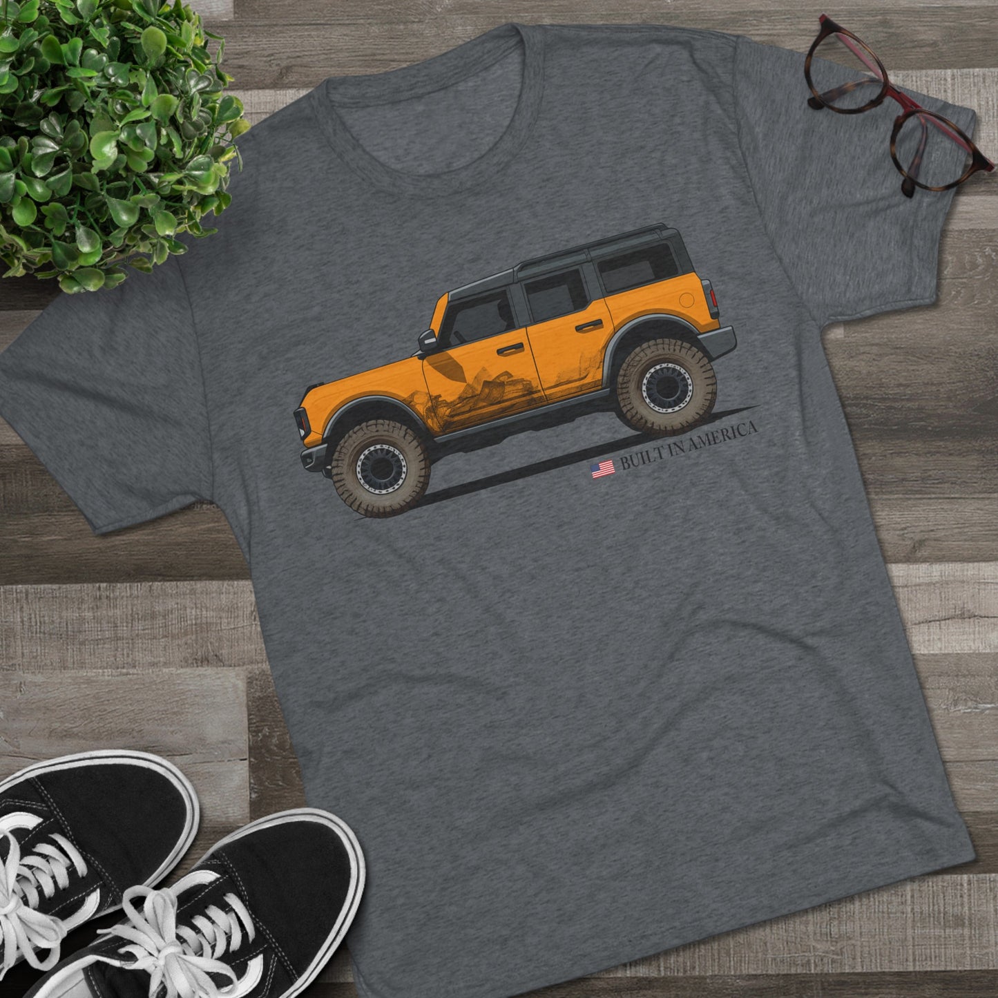 Ford Bronco Built in America - Cyber Orange Bronco - Unisex Tri-Blend Crew Tee