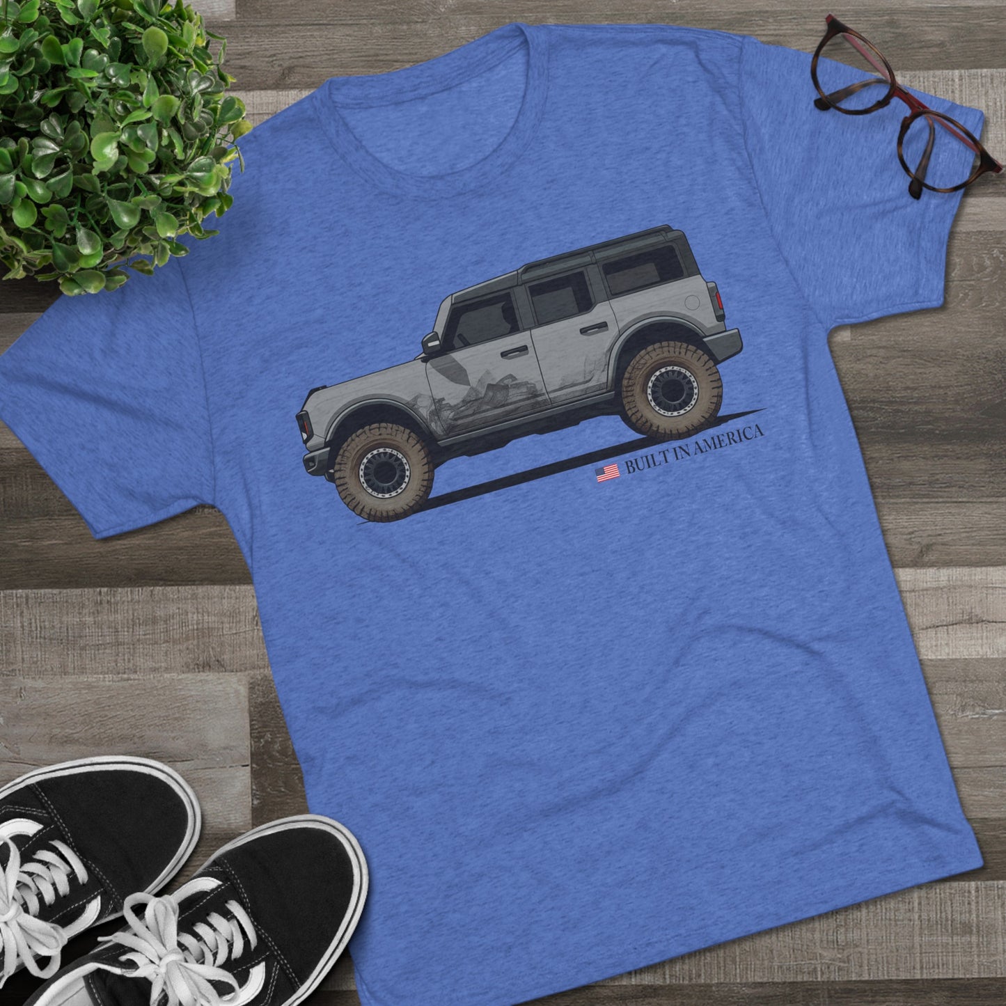 Ford Bronco Built in America - Cactus Gray Bronco - Unisex Tri-Blend Crew Tee