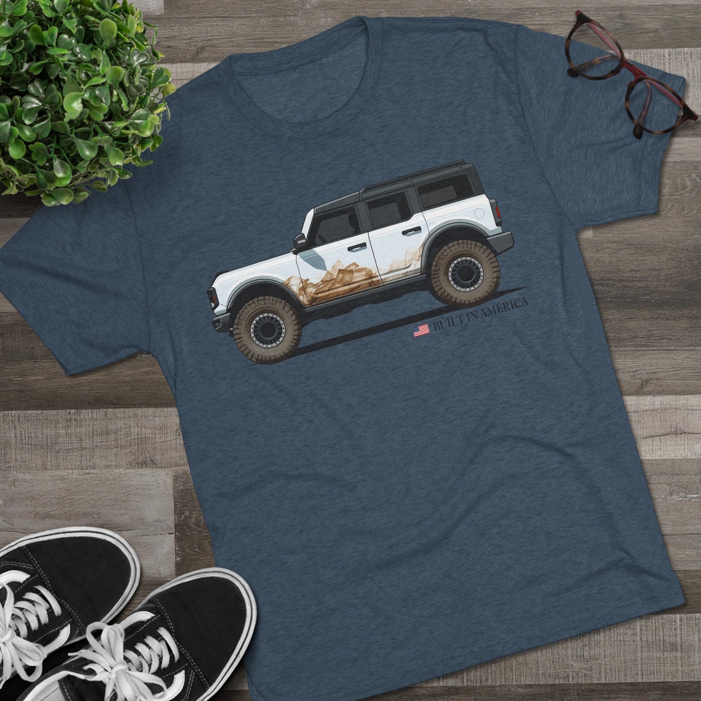 Ford Bronco Built in America - Oxford White Bronco - Unisex Tri-Blend Crew Tee