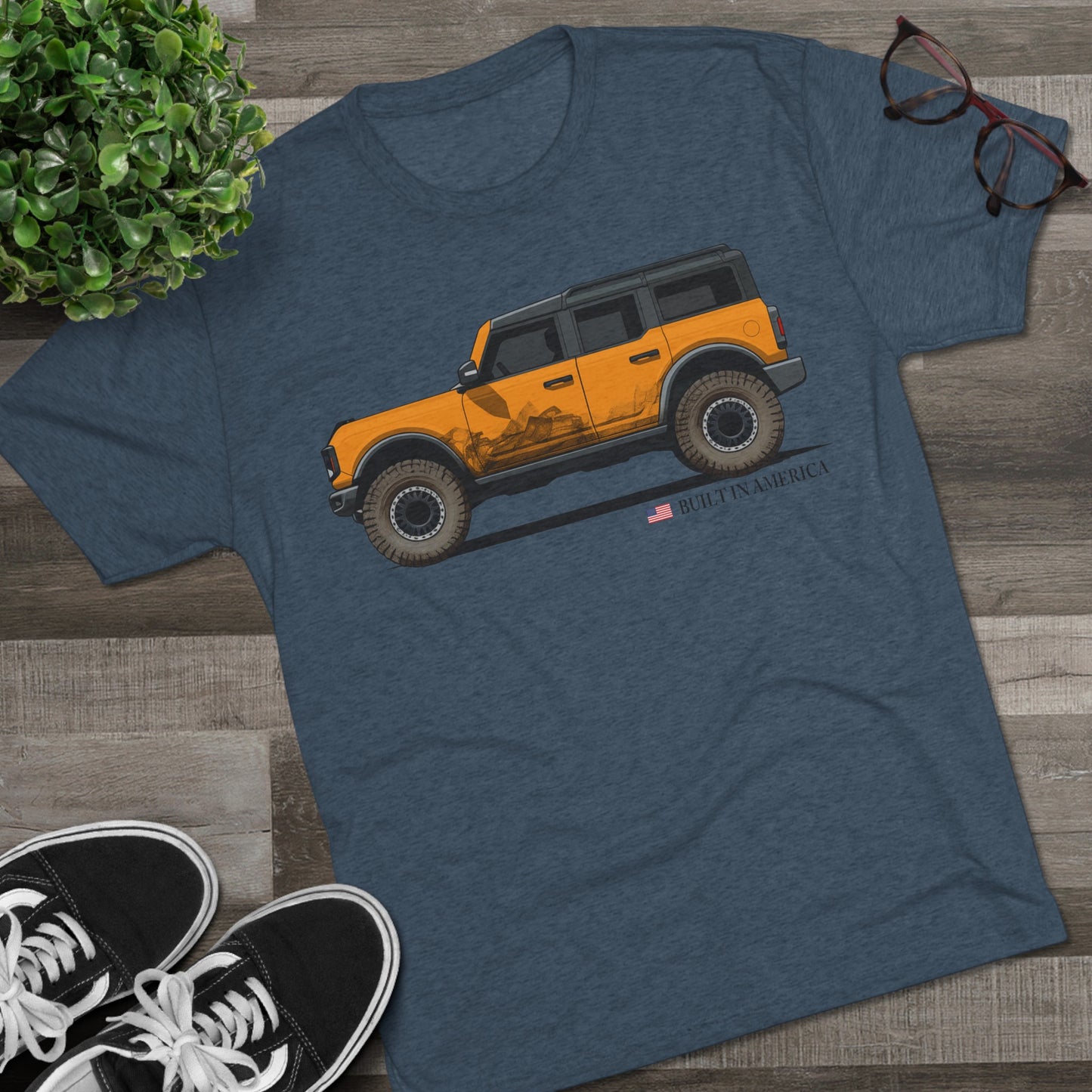 Ford Bronco Built in America - Cyber Orange Bronco - Unisex Tri-Blend Crew Tee