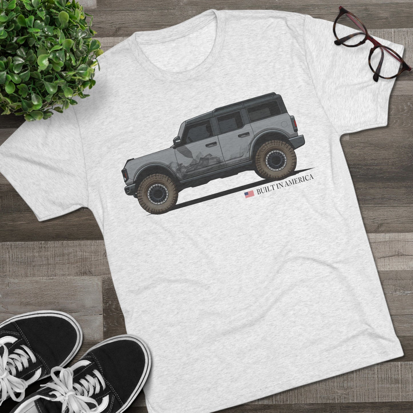 Ford Bronco Built in America - Cactus Gray Bronco - Unisex Tri-Blend Crew Tee