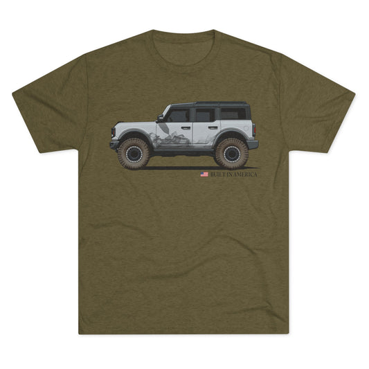 Ford Bronco Built in America - Iconic Silver Bronco - Unisex Tri-Blend Crew Tee